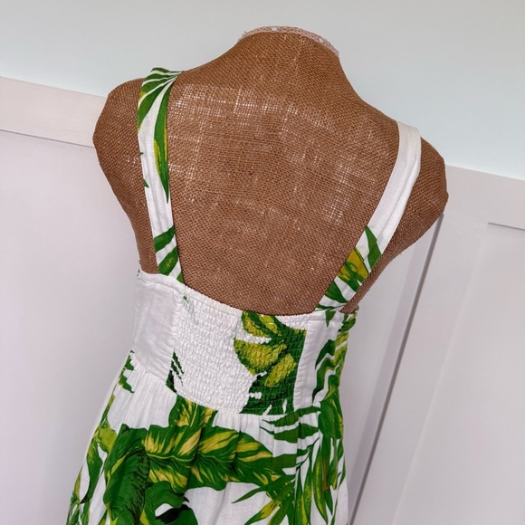 Women's Sleeveless Tropical Print Lined Linen Blend Dress Button Front Size MED - Picture 4 of 9